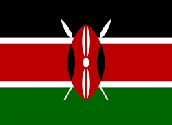 [ai] The national flag of Kenya featuring three horizontal stripes in black, red, and green, with a coat of arms symbol in the center, flanked by two white spears.